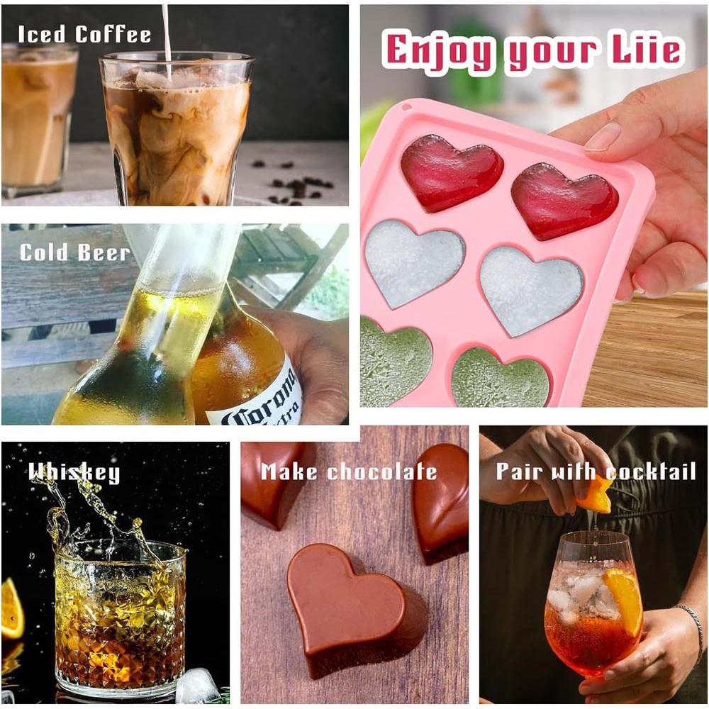 Heart Shaped Ice Cube Tray Mold for Freezer, Easy Release Heart Molds for Cocktails, Whiskey, Drinkings, Silicone Molds for Chocolate, Candy, Soap