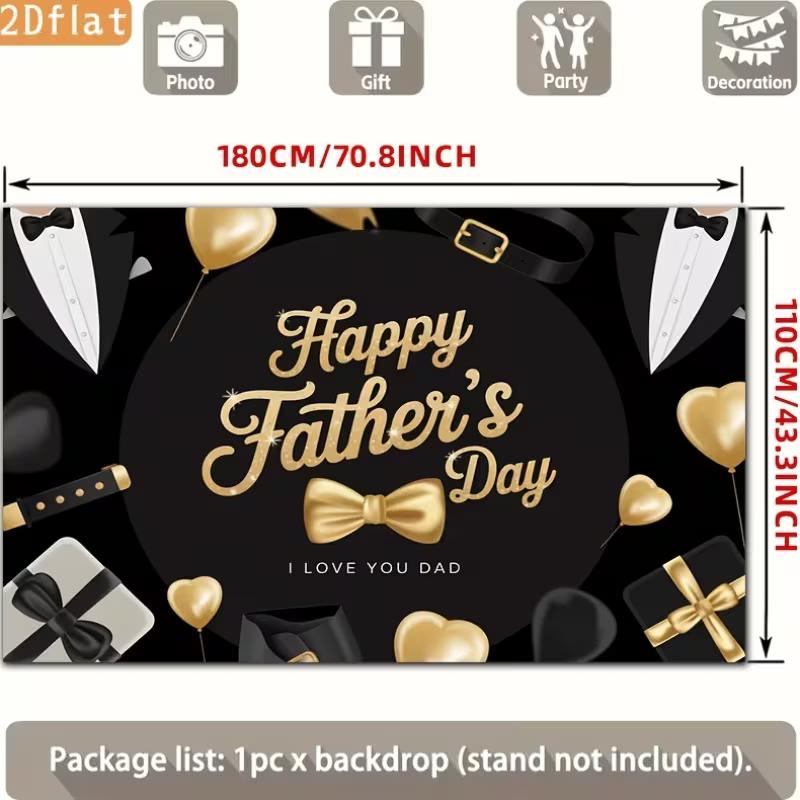 2D Happy Father's Day Backdrop Black Gold Tuxedo Photography Background Banner