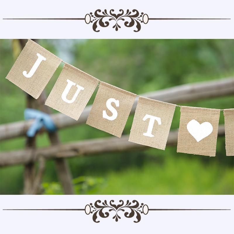 Jute Burlap Bunting Rustic Just Married Mr Mrs Wedding Banner Garland Party Flags Candy Bar Decoration Event Supplies