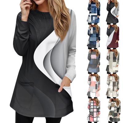 Женская толстовка, пуловер, спортивная одежда, карман, принт, повседневный топ с круглым вырезом и длинными рукавами