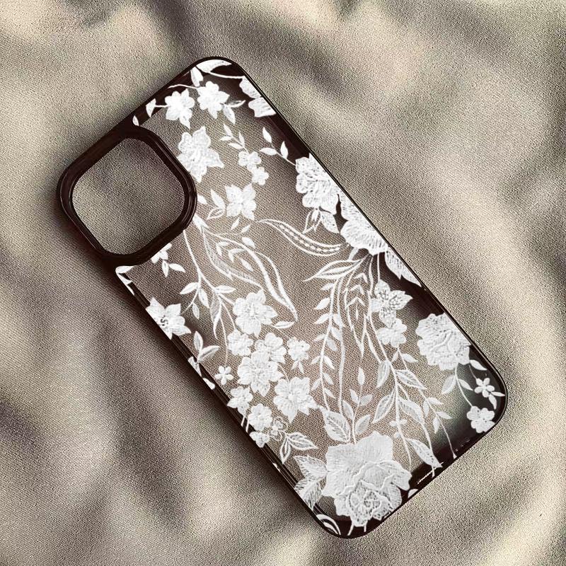 Ins Эстетичный Белый Кружевной Прозрачный Чехол Для Телефона Для IPhone 17 16 15 14 13 12 11 Pro Max 16 Plus Бампер Ударопрочный Жесткий Чехол