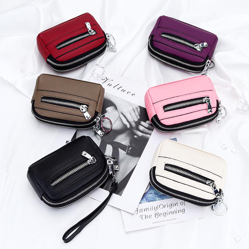 Женский мини-клатч: Кошелек для монет из натуральной кожи с двойной молнией и большой вместимостью - Первый слой коровьей кожи