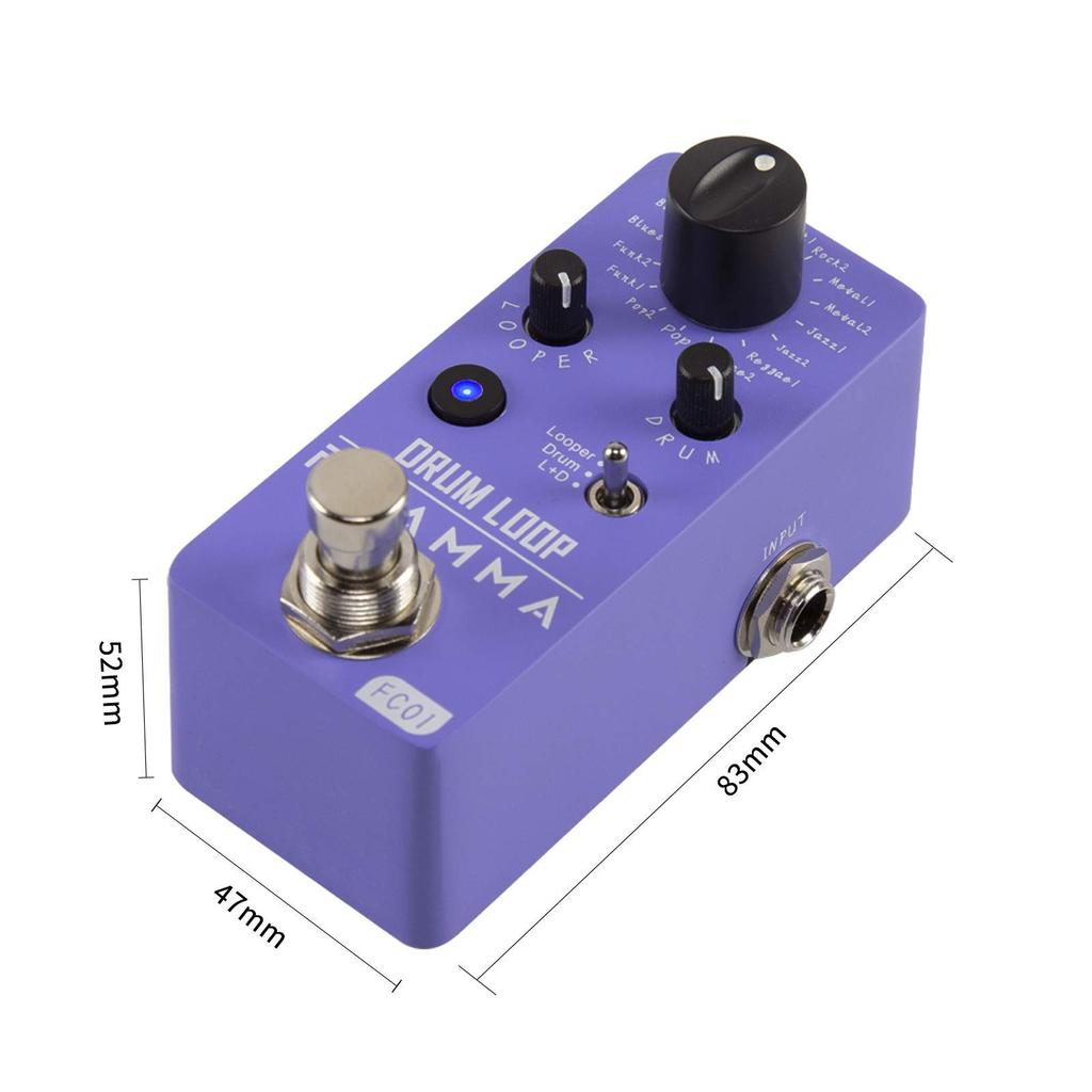 FLAMMA FC01 Mini Guitar Drum Machine and Phrase Loop Effect Pedal with 20 Minutes of 16 Drum Tap Tempo and Level Purple Pedal, Pedal, Recording,