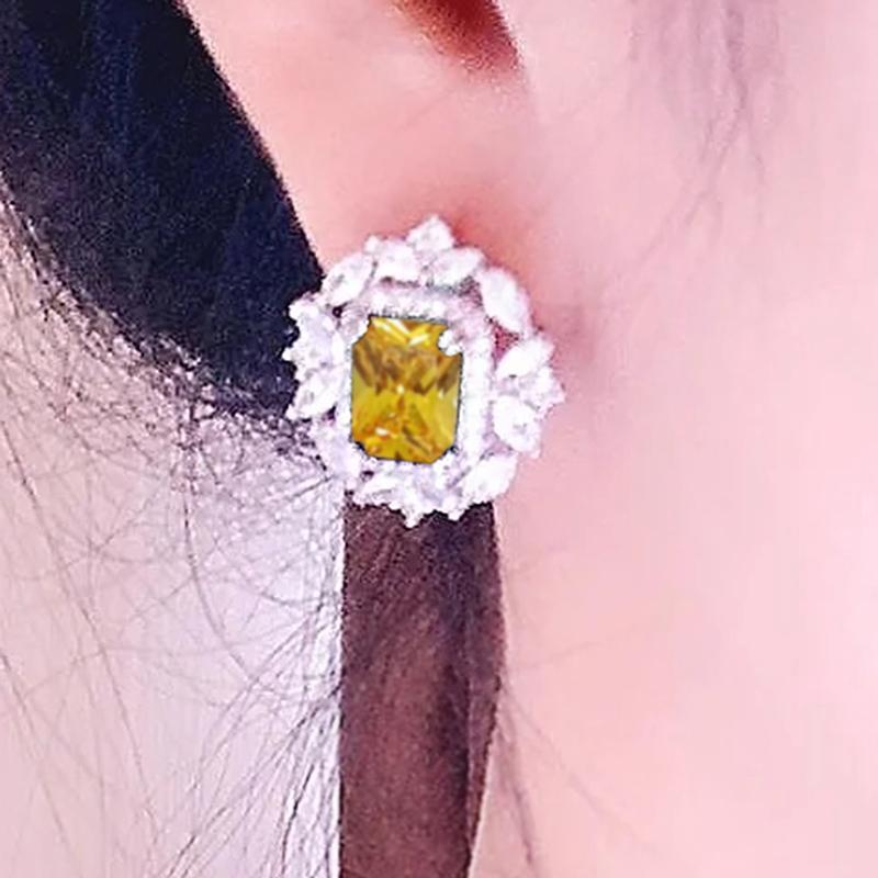 Luxury Green/Pink/Yellow/Red CZ Stud Earrings Women for Engagement Wedding Party Silver Color Fashion Design Jewelry Gift