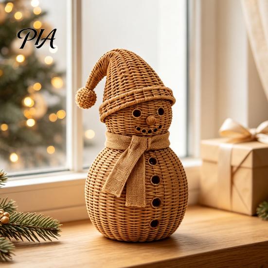 Pastel Christmas Decorations Snowman Ornament for Tabletop Decor, Retro Resin Figurine Holiday Store Window Display with Knitted Texture Winter