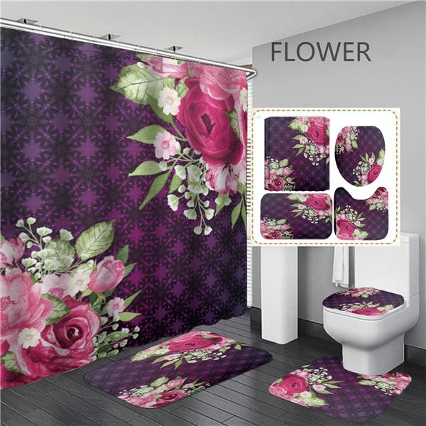 Nordic Plant Ins Набор занавесок для душа в ванной комнате, бесплатный перфорированный крючок, нескользящий коврик, прочный водонепроницаемый коврик для занавески для душа, коврик на подставке, крышка для унитаза, коврики для ванной