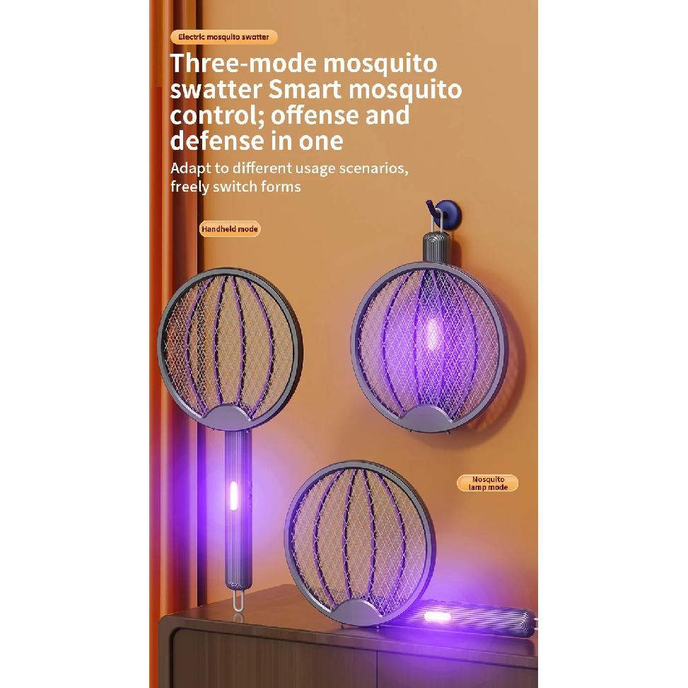 Foldable Electric Mosquito Swatter 3-in-1 Electric Mosquito Killer Anti-mosquito Lamp Rechargeable Wall-Mounted Mosquito Swatter