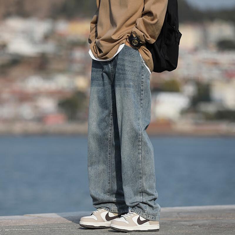 Мужские джинсы Homlean American High Street, выстиранные, свободного кроя, с прямыми штанинами