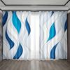 2pcs Curtain Golden Lake Blue White Geometric Pattern Curtain Rod Pocket Curtains For Kitchen Cafe Living Room Home Decor