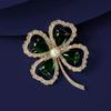 Emerald Lucky Four-Leaf Clover Brooch High-End Women'S Niche Design Corsage Trendy Pin Coat Decorative Buckle
