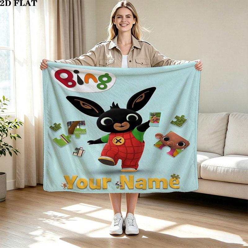 1PC Bing Custom Name Patterned Flannel Blanket Suitable For All Seasons for Home Decor Warmth and Comfort Gifts Holiday Present