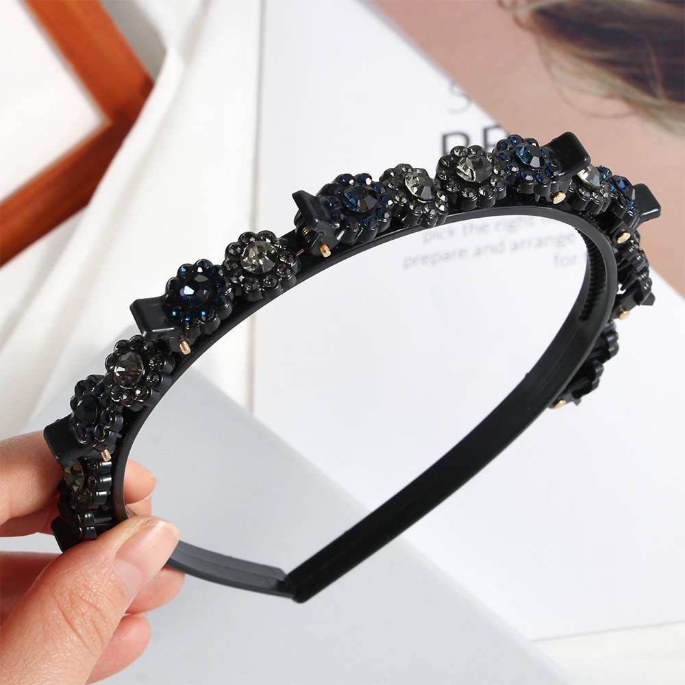 Antislip Korean style Rhinestone Flower Broken hair artifact Black Braided Hair Clip Styling Tool Toothed Clip Weave Head Hoop