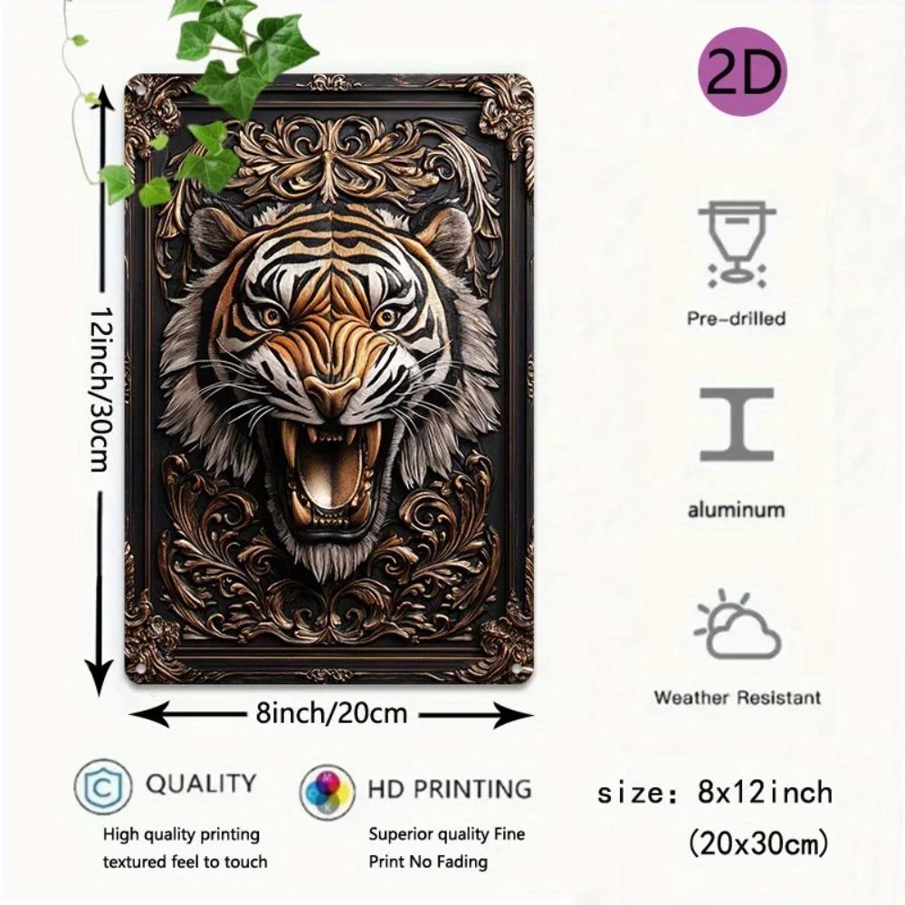 2DTigerAluminumArt Алюминиевое настенное искусство «Тигр» - 2D рельефная металлическая табличка, устойчивая к погодным условиям, декоративный постер для дома/офиса