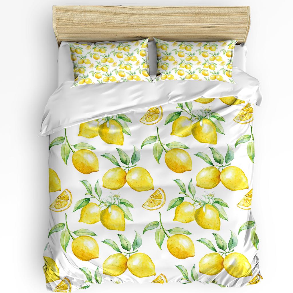 Watercolor Lemon Fruit White Yellow Duvet Cover With Pillow Case Custom 3pcs Bedding Set Quilt Cover Double Bed Home Textile