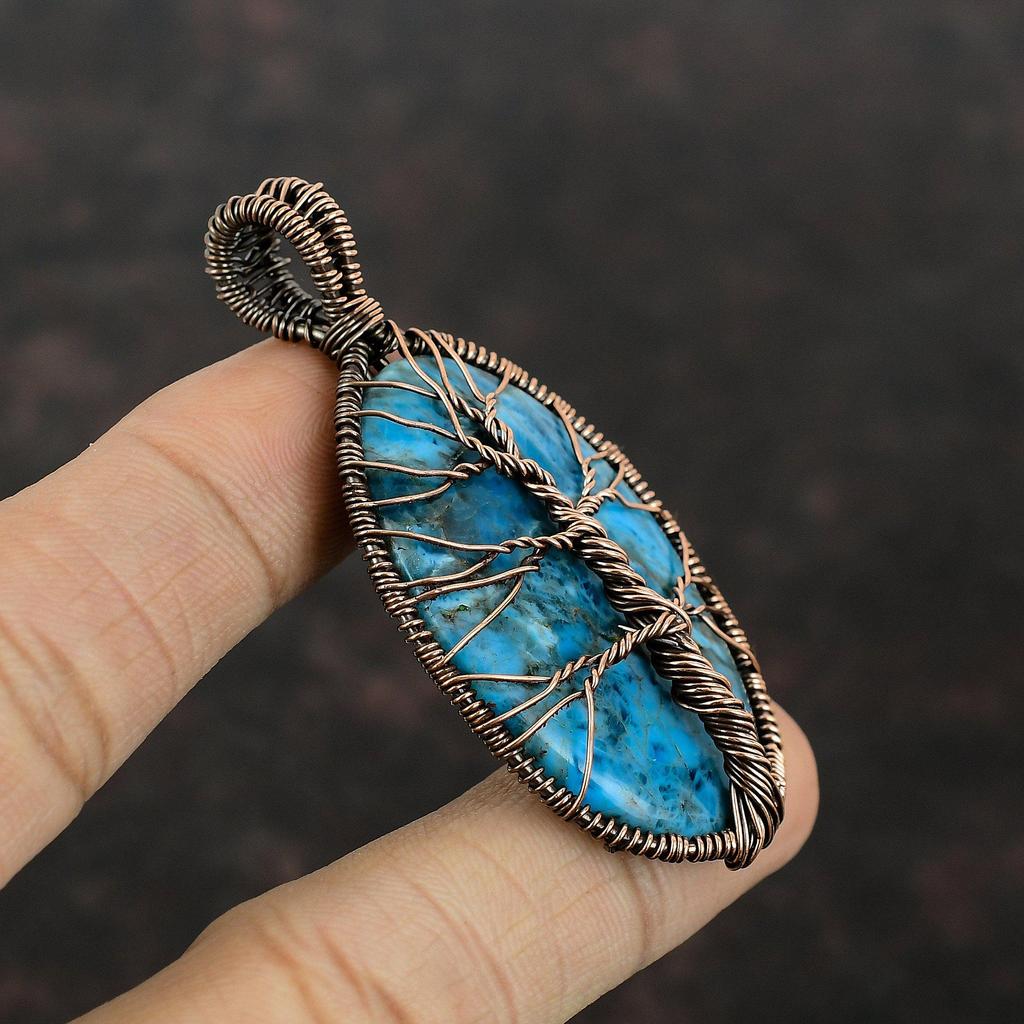 Tree Of Life Neon Apatite Copper Pendant Wire Wrapped Gemstone Pendant Copper Jewelry Handmade Pendant Tree Of Life Jewelry Gift For Mother