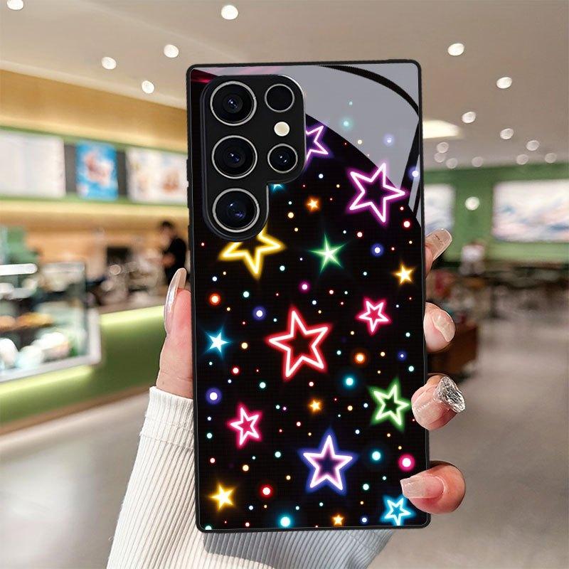 Colorful pentagram patterned glass phone case suitable for Samsung Galaxy S26 S25 S24 S22 S21 S20 FE/Ultra/Plus hard case