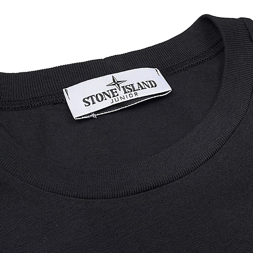 STONE ISLAND Футболка с принтом логотипа, круглый вырез, короткий рукав, детские топы, черный 801620347-V0029