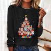 Christmas Owls Cute Cartoon Pattern Women's T-shirts Christmas Fashion Loose Long Sleeves T Shirt Autumn Cotton Women Clothing