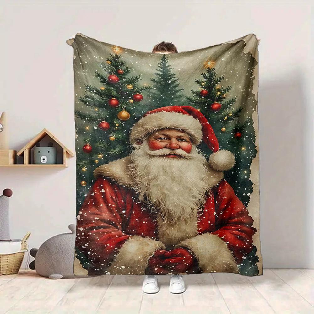 1Pc Vintage Santa Claus Portrait Blanket Soft And Comfortable Casual Warm Camping Travel Christmas Halloween Gift M91734