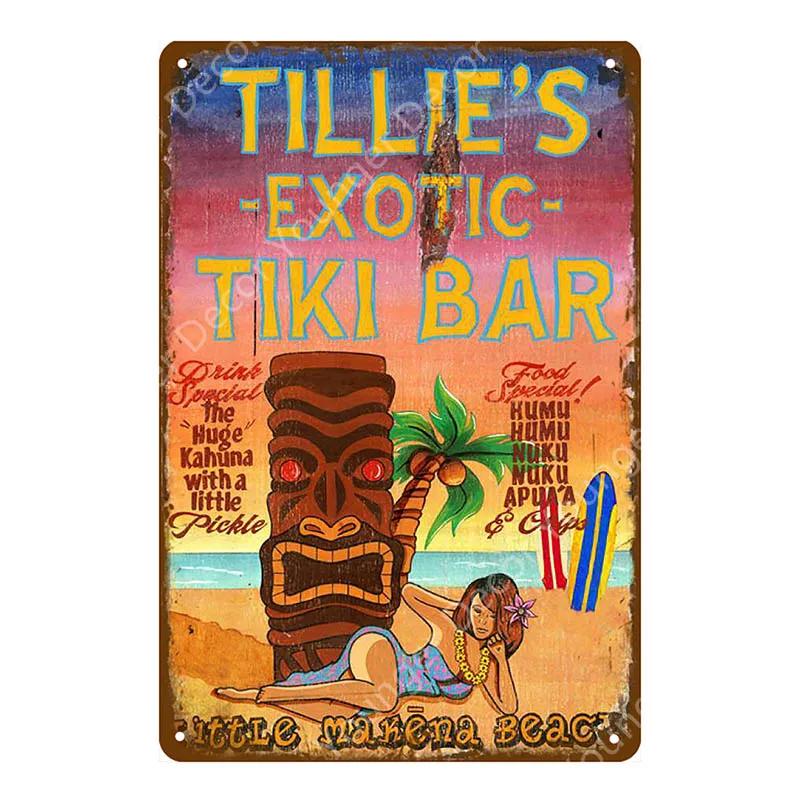 Aloha Beach Tin Signs Vintage Summer Metal Wall Plaque Hawaii Tiki Bar Decor House Seaside Decorative Plate Surf Carft YA040