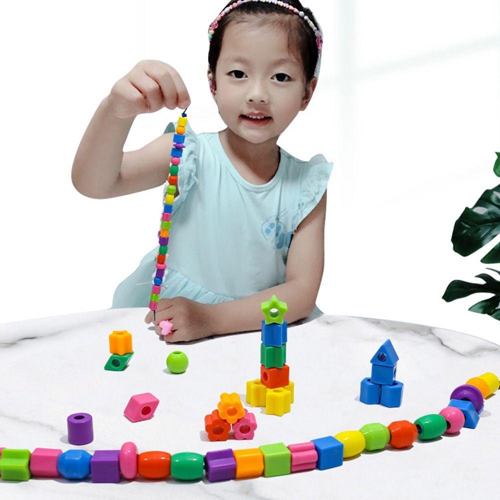 48/100/160PCS Multicolor Montessori Threading Beads Toy Building Blocks Geometry Shape DIY Beaded Game Bracelet Toy Plastic