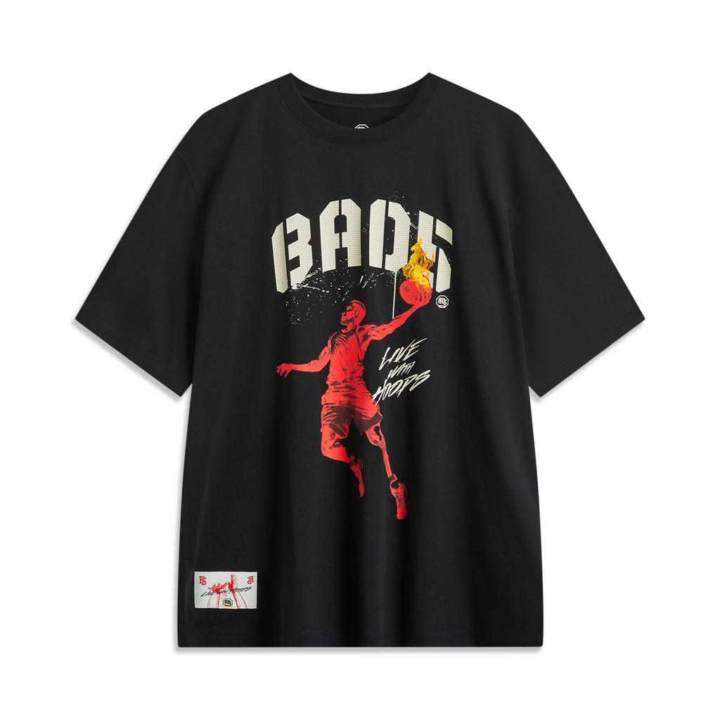 Li-Ning Удобный Простой Универсальный Пуловер с Круглым Вырезом Футболка с Коротким Рукавом Мужские Топы Черный AHSU823-4