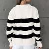 IHUASU Women's Knitwear Autumn and Winter Polo Collar Stripe Colour Clashing Loose Knit Jumper