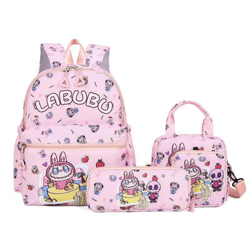 LABUBU Cartoon Cute Print 4-Piece Backpack Set for Girls - Elementary Schoolbag CLE