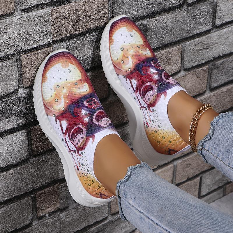 Удобные вязаные носки с рисунком Хэллоуина, женские дышащие сетчатые повседневные туфли с принтом, женские нескользящие кроссовки для ходьбы больших размеров