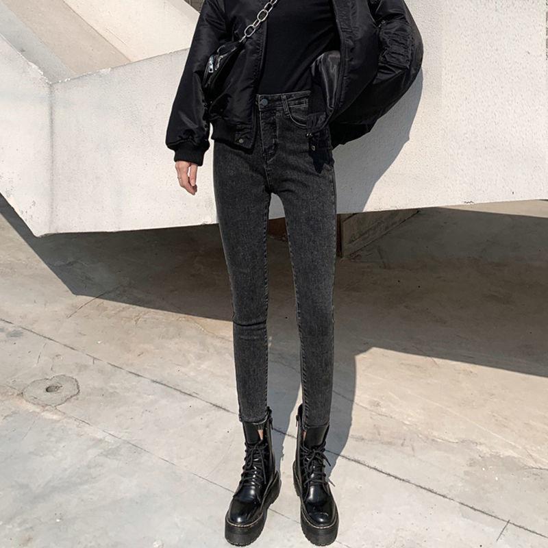 Женские черные облегающие эластичные джинсы-карандаш с высокой талией - Весенняя коллекция 2022 г.