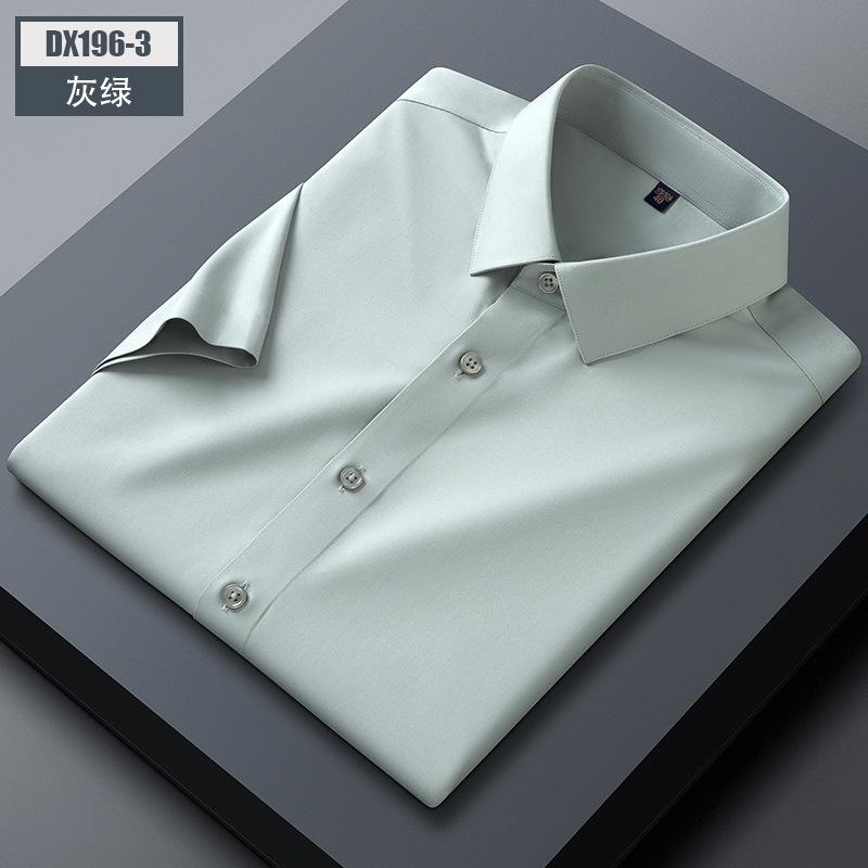 Men'S Mulberry Silk Short-Sleeved Shirt Summer Half-Sleeved Solid Color Square Collar Pocket-Free Business Casual Shirt