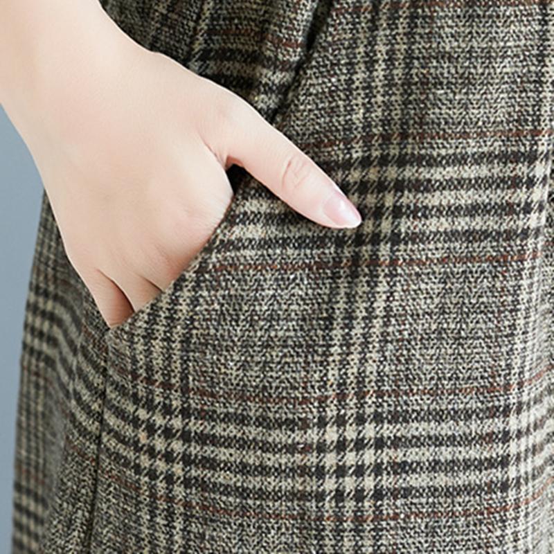 Wide Leg Loose Plaid Women Pants Elastic Waist Calf-Length 2024 New Casual Office Lady Women Pants