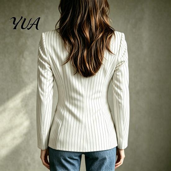 Slim Fit Casual Blazer Women Stand Collar Striped Blazer, Single-Breasted Anti Wrinkle Formal Blouse Top, Office Business Jacket Outerwear Lady