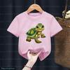 Kawaii Girls tshirt Interesting Marine Life Turtle Animal Print T shirt Kids Cute girls Clothing Summer Pink Tshirt  Wholesale