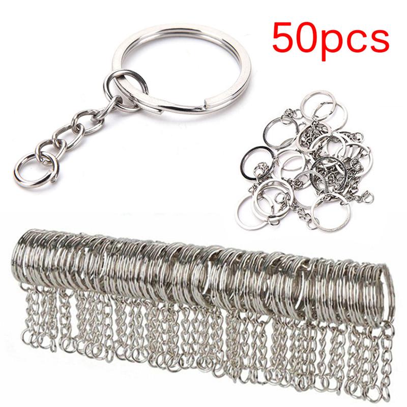 50Pcs Diy Polished Silver Key Rings Key Chain Split Ring Short Jewelry Findings