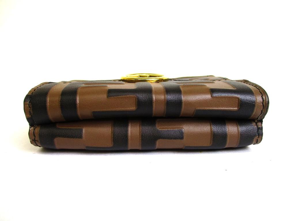 Authentic FENDI F IS FENDI FF Brown Leather Gold H/W Micro Trifold Wallet #b151 Seller refurbished