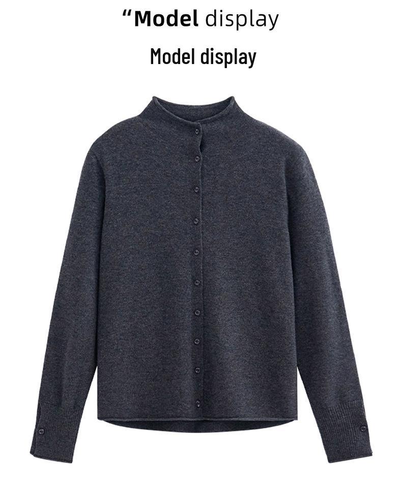 Women's Early Spring 2026 Wool Cardigan: Stand Collar, Long Sleeve, Slim Fit Knitwear
