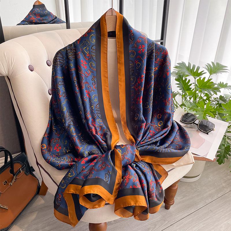 Women Popular 180X90CM Print Silk Scarves Satin Shawls Female Letter Beach Lady Towel Fashion Long Bandanna Foulard Wrap Muffler
