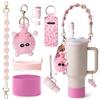Floral Themed Thermal Cup Accessories Set Bottle Handle Strap/Silicone Cup Boots/Spill Proof Stopper/Hairball Charm Kit