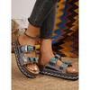 New Cross-border Foreign Trade Thick-soled Hemp Rope Double-buckle Rhinestone Cork Beach Slippers Large-size Women's Shoes