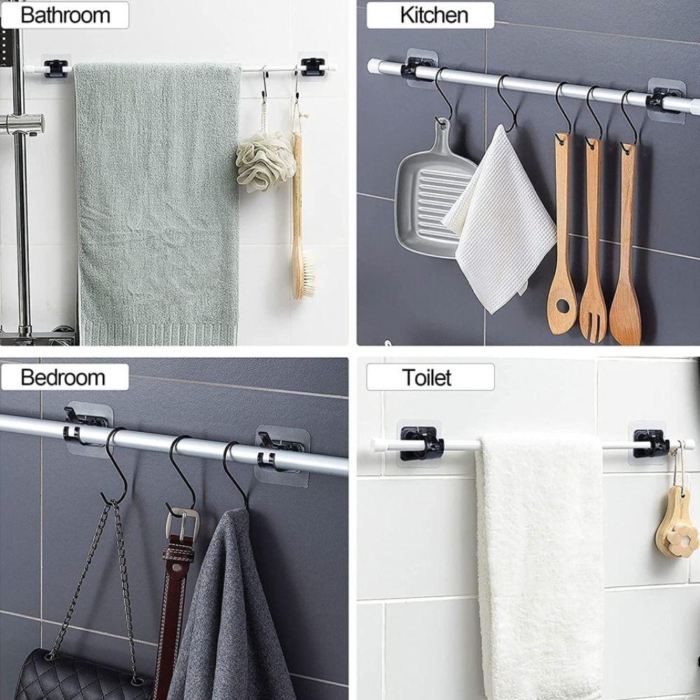 2pcs Self-Adhesive Curtain Rod Holder Nail-Free Curtain Rod Hook Curtain Rod Bracket Kitchen