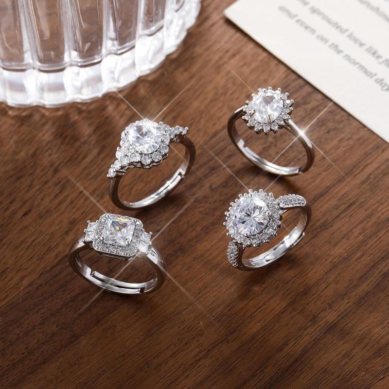 Princess Square Simulation Artificial Zircon Simple Sweet Lady Ring Wedding Proposal Round