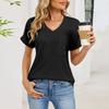 Women's Fashion Color V-neck Pocket Short Sleeved Pullover T-shirt Top