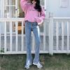 Женские джинсовые брюки с высокой талией на весну и осень, универсальные прямые повседневные джинсовые брюки с широкими штанинами и разрезом на вилке