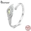 BAMOER Стерлингового Серебра 925 пробы с павлиньим пером, кольцо с цирконом, регулируемое кольцо для женщин, вечерние ювелирные изделия, подарок