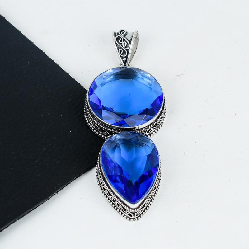 Подвеска с драгоценным камнем London Blue Topaz из стерлингового серебра 925 пробы — дизайн ручной работы, повседневные украшения, уникальные подарки на день рождения с подвеской London Blue Topaz