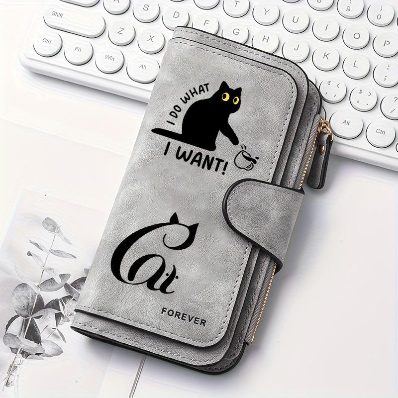Black Striped Cat Women's Long Wallet Multi - functional Snap Coin Purse Cute Cat Design Gift for Cat Lovers Daily Commute Outdoor Travel Family Use