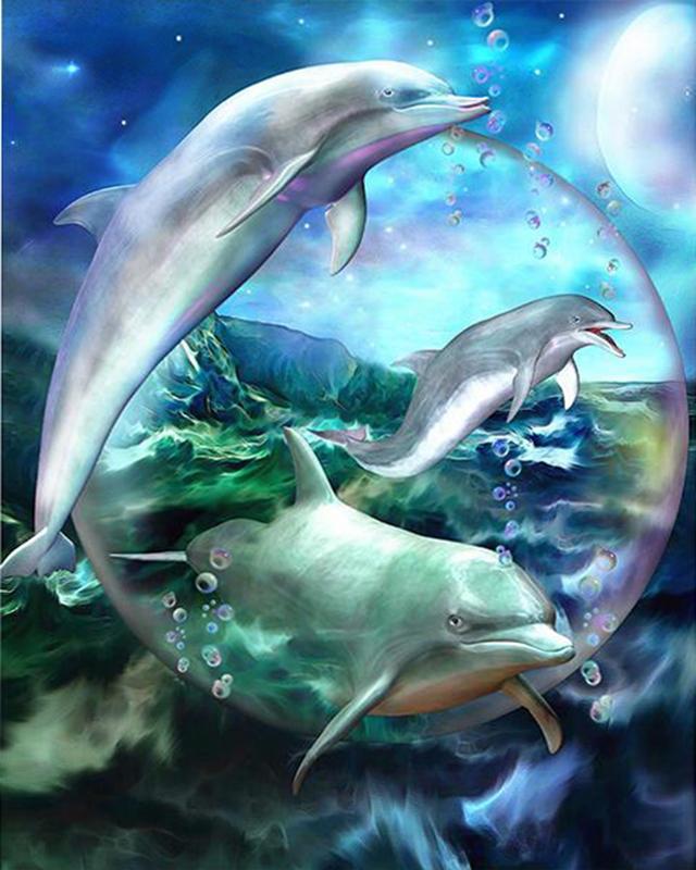 Алмазная картина, полная круглая квадратная дельфины, 5D DIY, Алмазная вышивка, вышивка крестиком, морской пейзаж, стразы, мозаика, настенное искусство