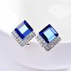 Elegant Blue Square Earrings Simple and Stylish Rhinestone Stud Earrings for Women