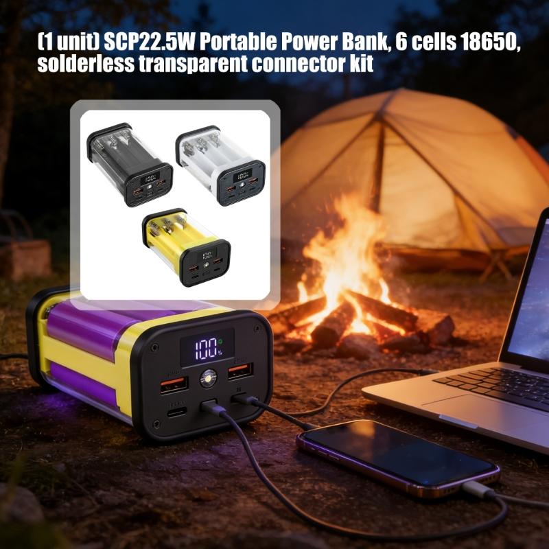 Прозрачный корпус PowerBank из ABS для 6 аккумуляторов 18650, 22,5 Вт, для DIY-проектов и портативного решения для зарядки